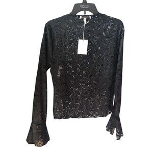 Jessica Simpson Lace Blouse Size Small Black Sheer Long Sleeve Top NWT